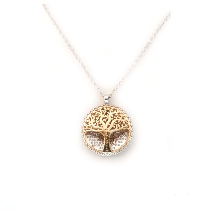 collana s'ave maria in argento con albero della vita giallo e corbula bianca