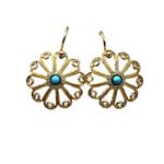 orecchini sardi a forma di mezzo bottone con pietra centrale turchese